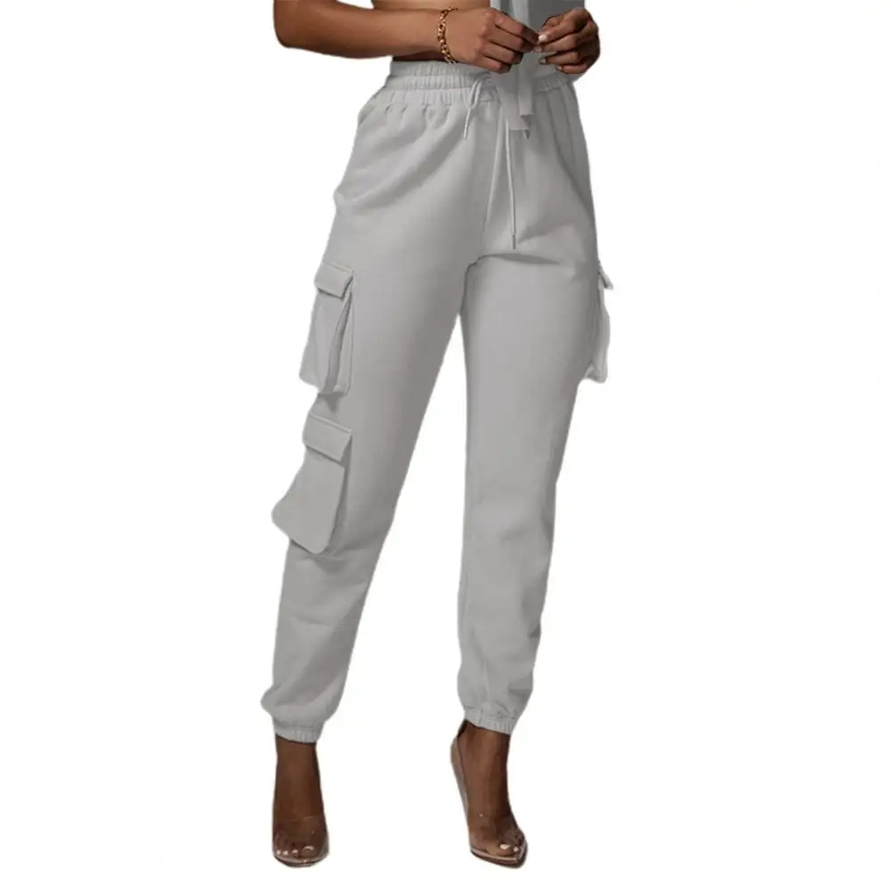 

Lady Casual Pockets High Waist Ankle Tied Sweatpants Pants Trousers Solid Color for Sports