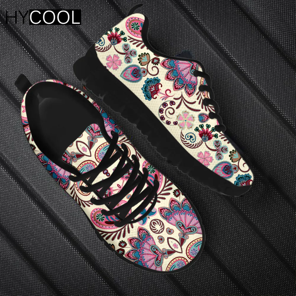 

HYCOOL Spring Autumn Women Sports Shoes Indian Seamless Pattern With Paisley Floral Printing Flat Female Streetwear Scarpe Donna
