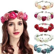 Nueva corona de flores de terciopelo para mujer, diademas de playa de flores artificiales, accesorios para el cabello de novia populares de Europa y América (2)
