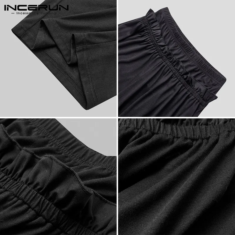

2021 Men Pants Solid Color Casual Streetwear Vintage High Waist Joggers Dance Pants Loose Cozy Wide Leg Trousers Men INCERUN 5XL
