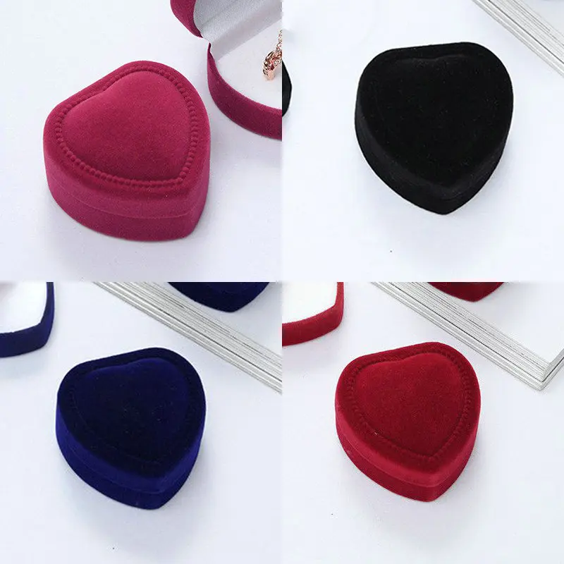 

1Pcs Mini Cute Display Jewelry Box Packaging Heart Shaped Velvet Ring Box For Engagement Wedding