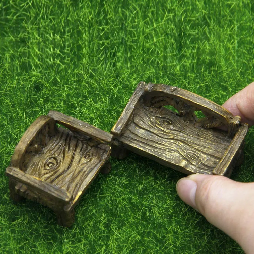 

2PCS Miniature Resin Wooden Bench Fairy Doll Chairs Dollhouse Furniture Toys Figurines Garden Micro Landscape Decoration