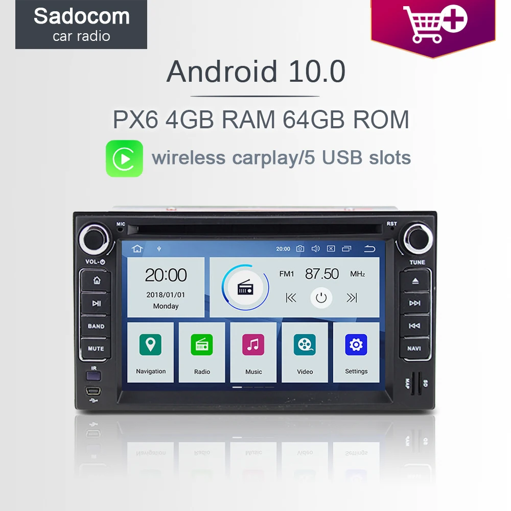 Автомобильный DVD плеер PX6 2 din Android 10 0 6 ядер 64 Гб ПЗУ 4 ОЗУ Авторадио GPS карта