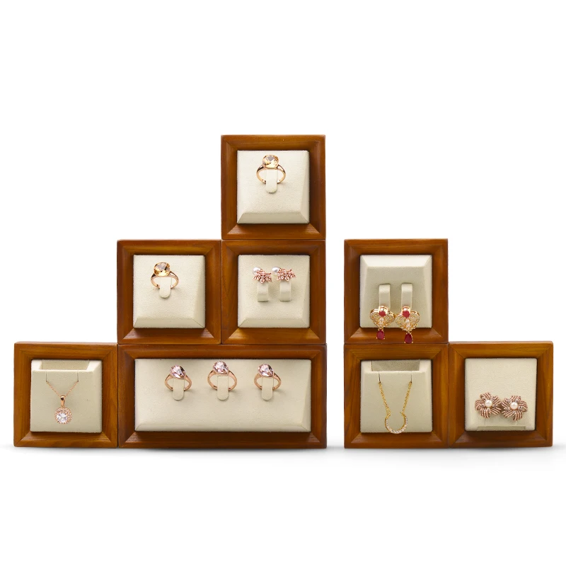 Oirlv Wooden Beige Jewelry Display SetRing Tray Necklace Tray Jewelry Organizer Jewelry Tray Display Jewelry Holder