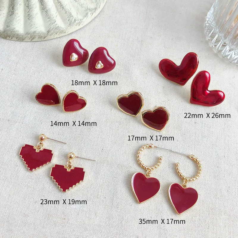 

Wine Red Drop Earring Geometric Heart-shaped Earrings for Women Retro Sweet Earings Female Fashion Party Jewelry Gift