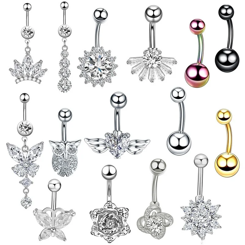 

Hot Selling Stainless Steel Navel Ring Septum Piercing Heart-shaped Wings Owl Zircon Buckle Belly Rings Puncture Jewelry