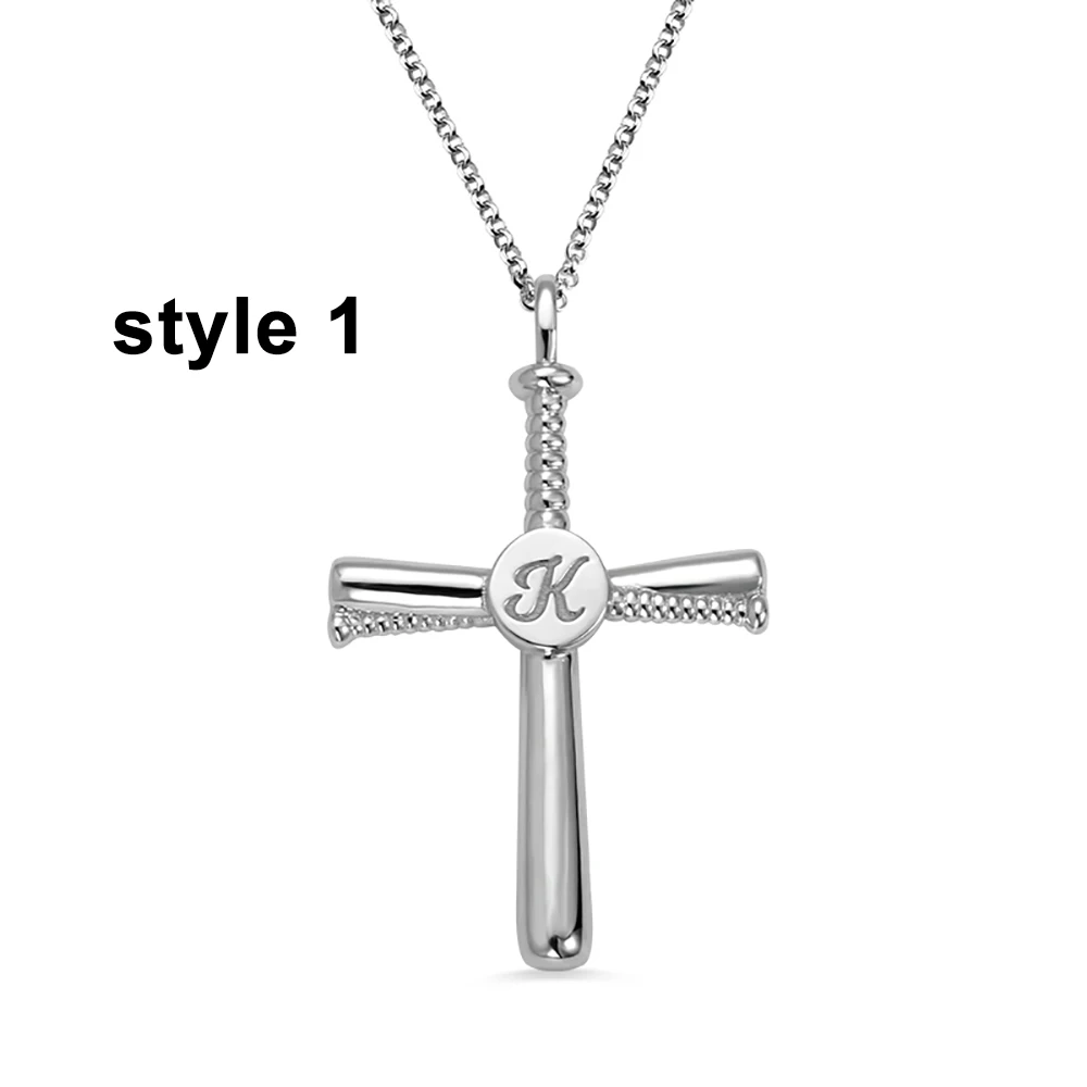 Style 1 in Silver Sweey Прямая поставка Персонализированные Гравированные бейсбольный крест ожерелье с первоначальным номером настроить христианский вера крест ожерелье - Окраска металла: Style 1 in Silver