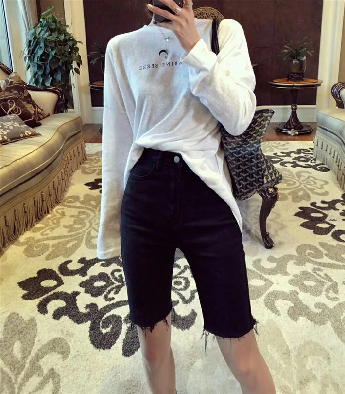 Женские узкие джинсы-карандаш черные эластичные джинсы до колена синие брюки из