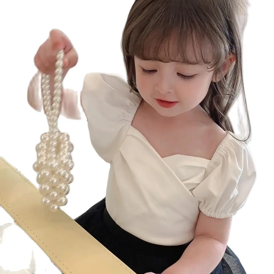 

Летняя футболка для девочек, новинка 2021, Детская тонкая рубашка с коротким рукавом в Корейском стиле, топ принцессы P4214