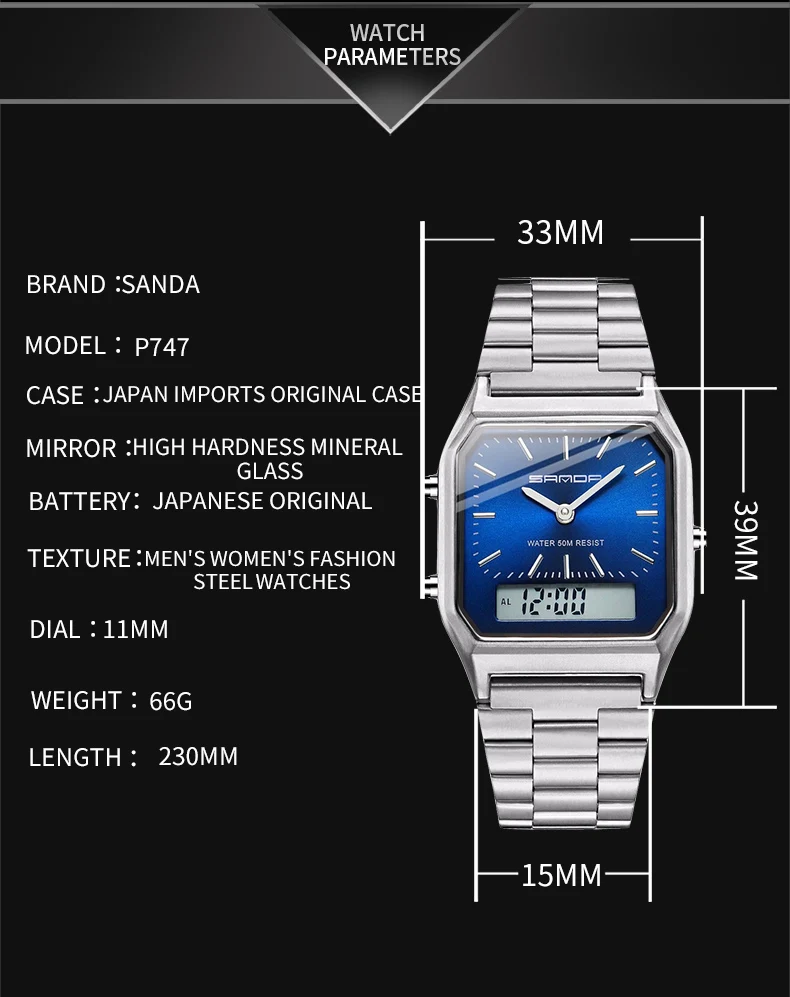 SANDA Military Sports Watches Waterproof Mens Watches Top Brand Luxury Clock Electronic LED Digital Watch Men Relogio Masculino