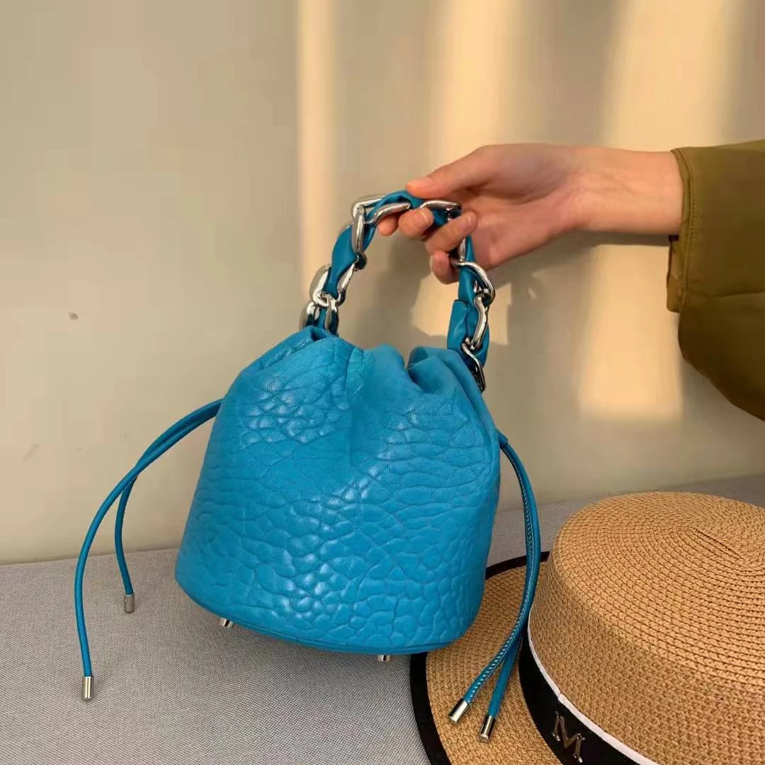 

Сумка-мешок через плечо из натуральной овечьей кожи, элегантный повседневный саквояж на плечо с цепочкой, чемоданчик для свиданий