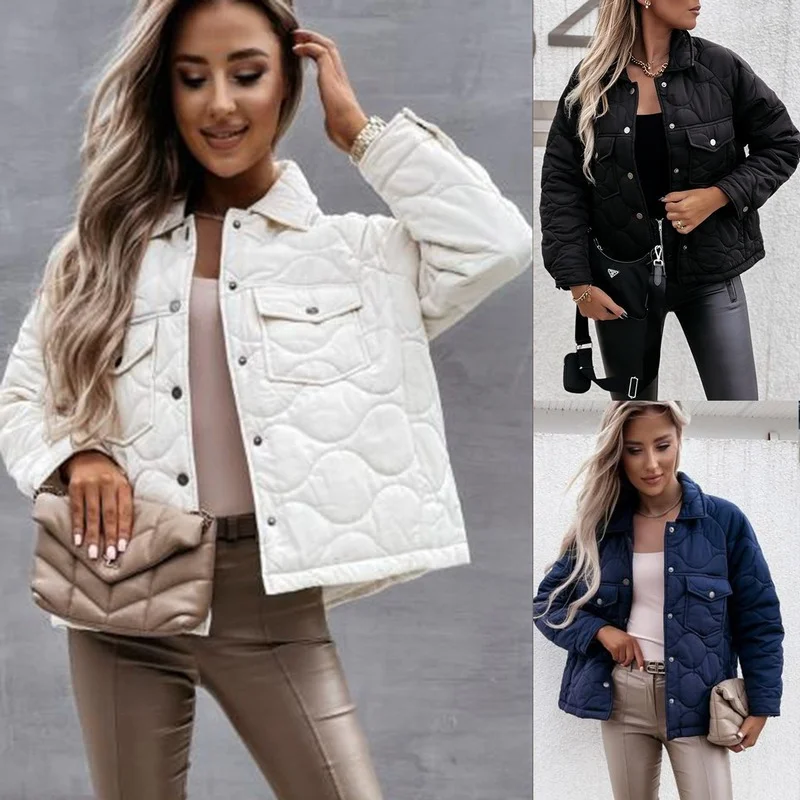 

2021 autumn and winter new European style long sleeve buckle cotton padded jacket women's coat women's
