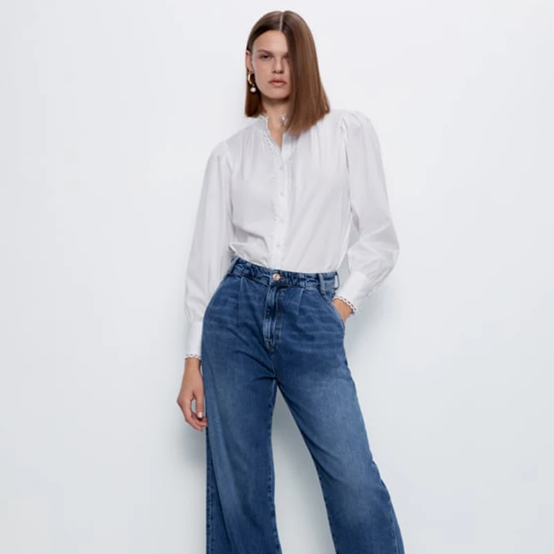 Женская Офисная рубашка ZA Повседневная Блузка с длинным рукавом вечерние топы