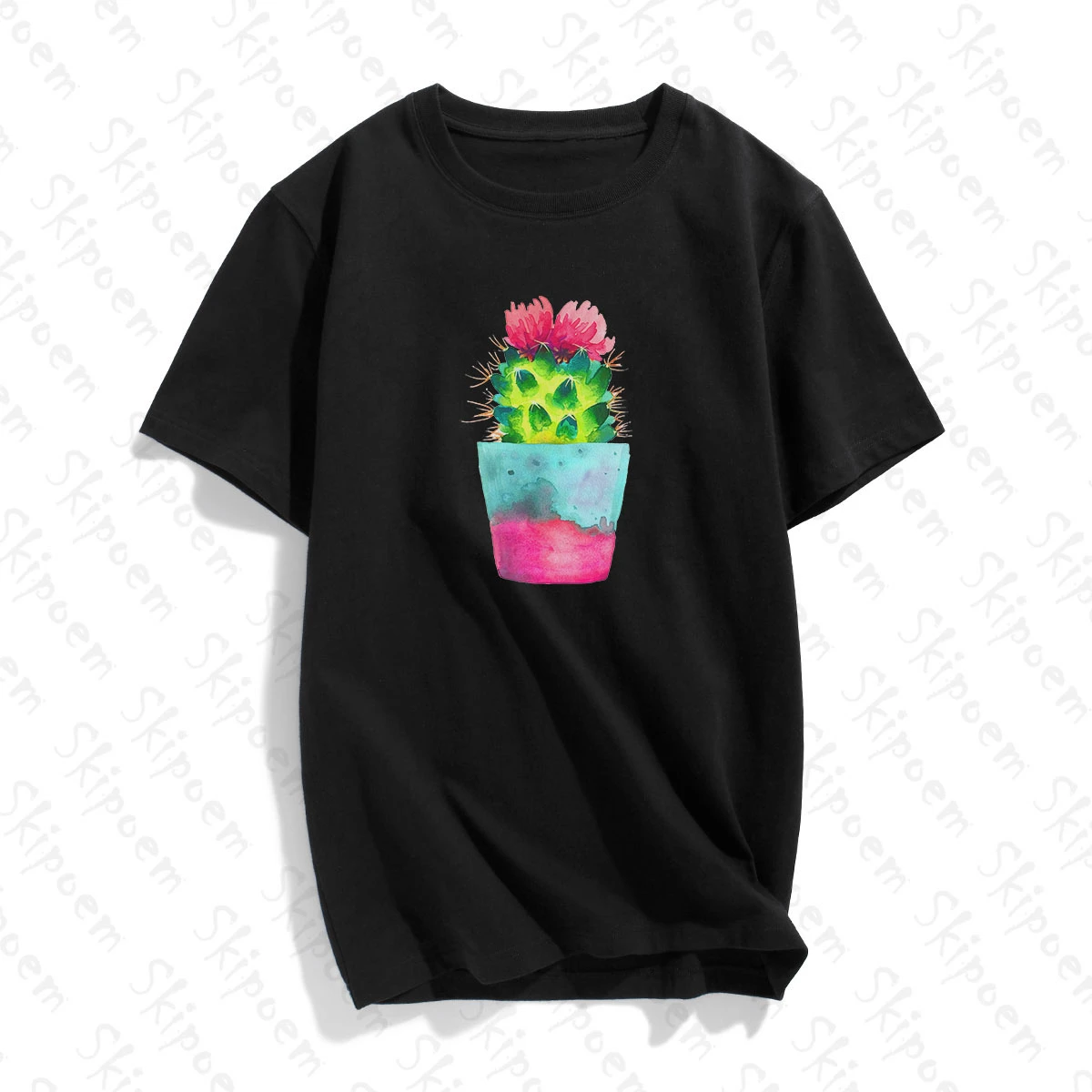 Свежий Акварель зеленых растений кактуса комнатные Женская Футболка Harajuku Kawaii из