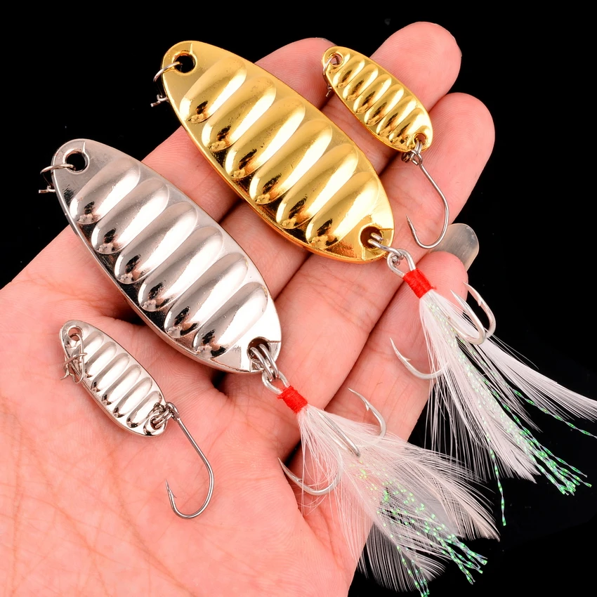 

1Pcs Metal Vib Leech Spinners Spoon Lures 1.3g-25g Artificial Bait With Feather Hook Night Fishing Tackle for Bass Pike Perch