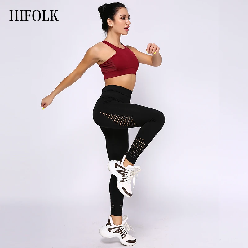 HIFOLK женские спортивные штаны с дырками, леггинсы для фитнеса, высокая талия, бесшовные леггинсы, тонкие, пуш-ап леггинсы, эластичные, дышащие штаны