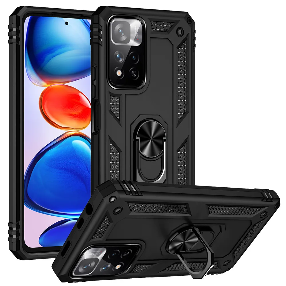 

Military Shockproof Ring Kickstand Case For Xiaomi Redmi Note 11 10 Pro 10S Mi 11T 11i 10 Ultra Metal Magnetic Case For Redmi 10