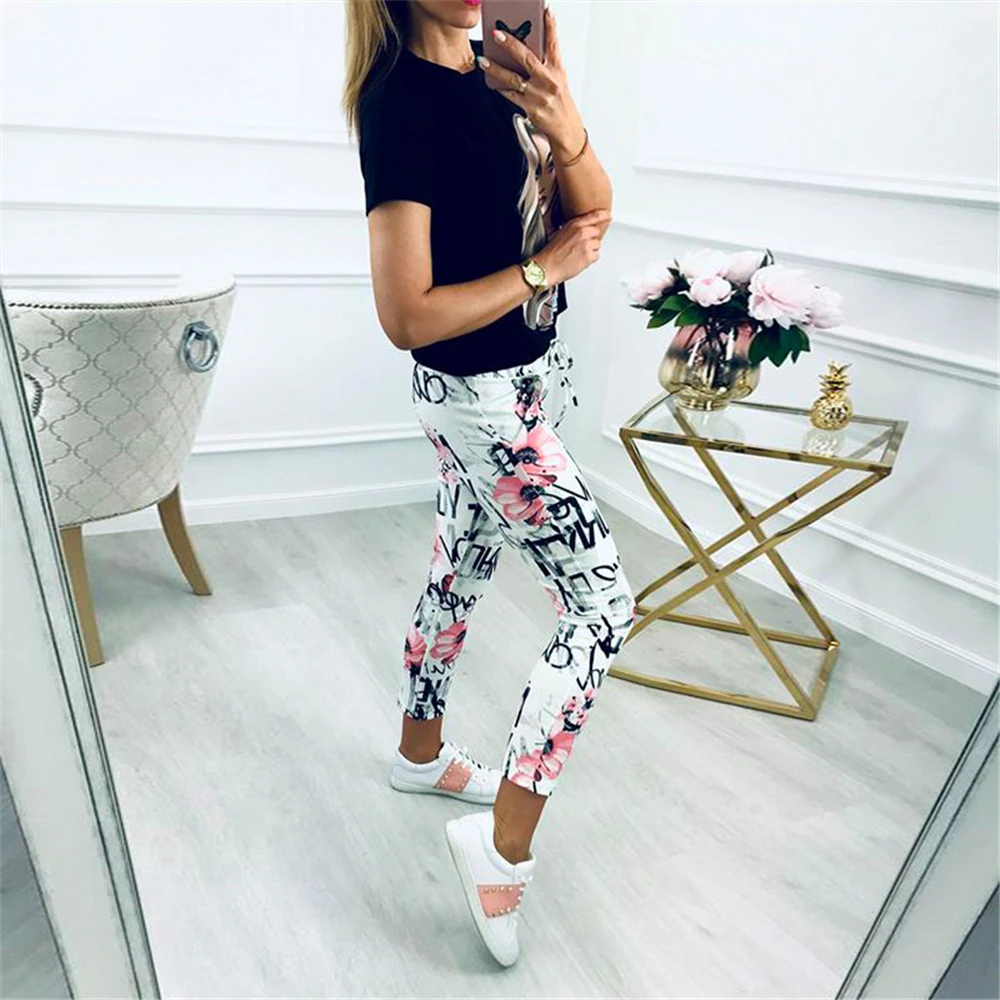 2019 Модные женские узкие брюки спортивные для бега длиной до щиколотки эластичные