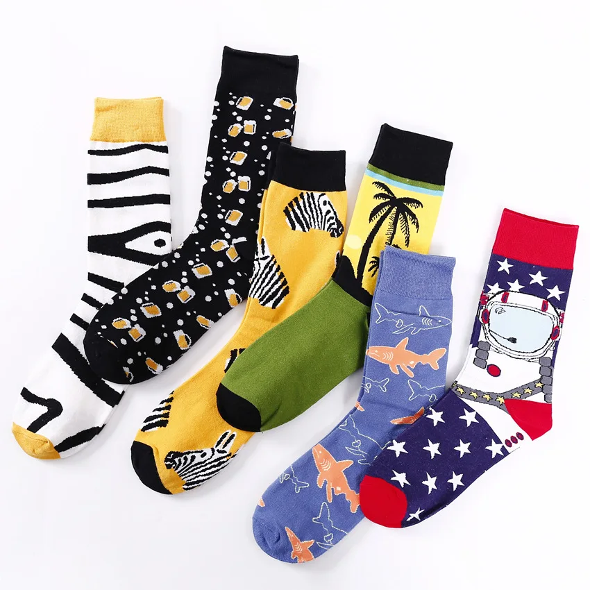 1 пара забавных носков унисекс хлопковые носки с принтом счастливого мультяшного