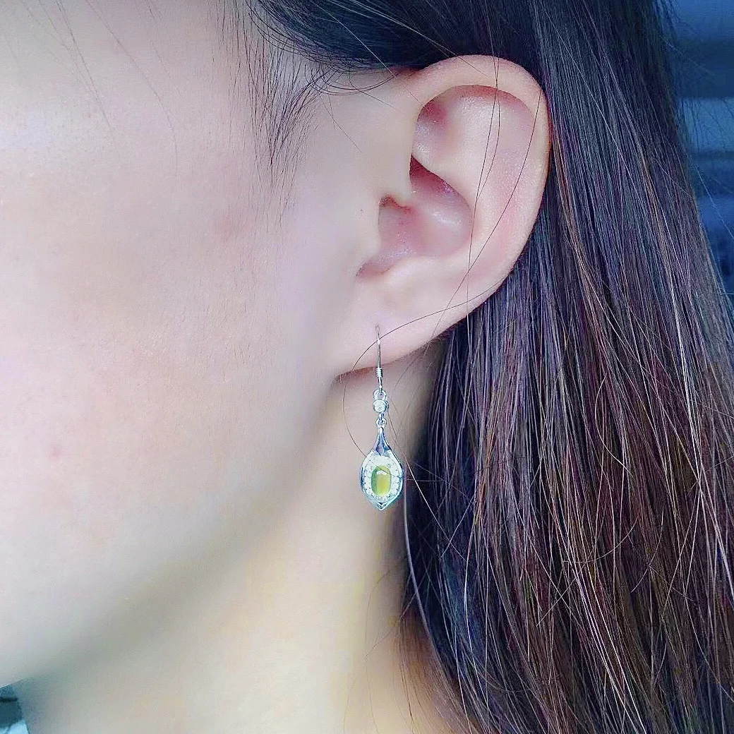 

Elegant 925 Silver Prehnite Drop Earring for Daily Wear 4mm*6mm Natural Yellow Prehnite Silver Earrings Gemstone Silver Earring