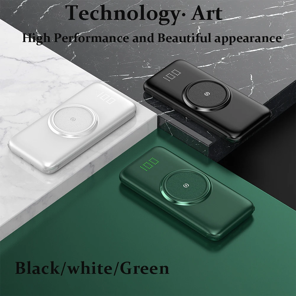 

CASEIER 20000mAh Wireless Charger Power Bank For Xiaomi iPhone Portable External Battery Powerbank Built in 4 Cables Poverbank