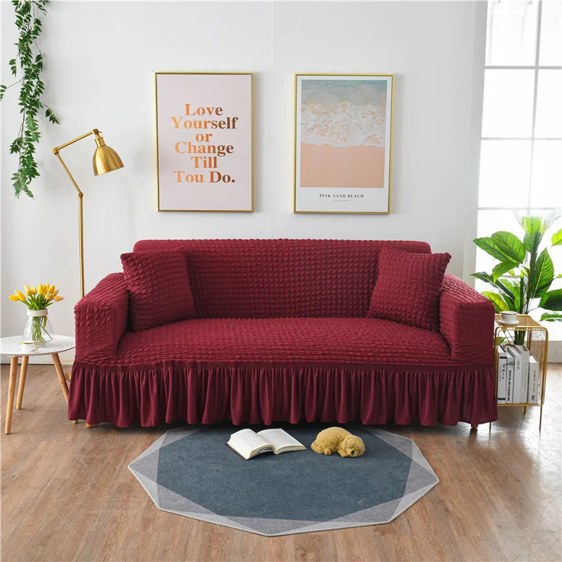Евро Жаккардовые чехлы для диванов с юбкой мебельные эластичные в гостиную|Чехлы