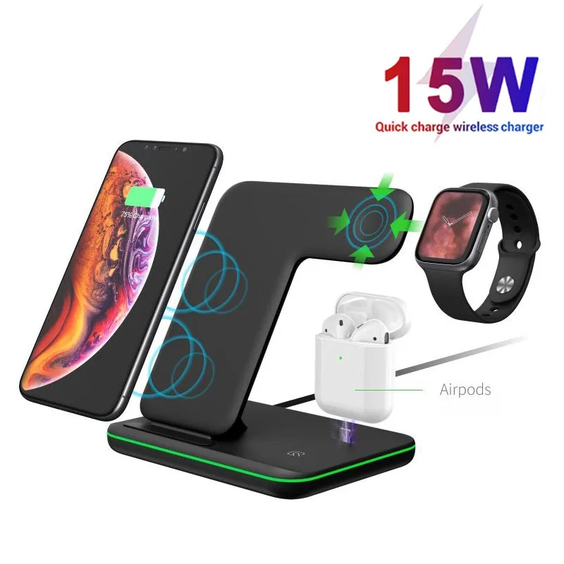 

3 In 1 15W Wireless Charger Stand For iPhone 11 XR X 8 Apple Watch Fast Charging Dock Station for Airpods Pro iWatch