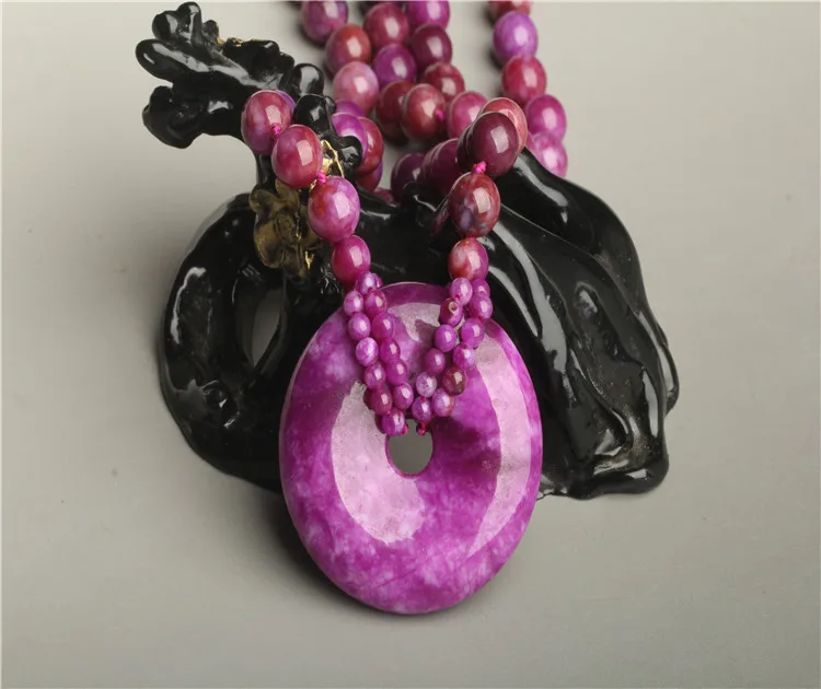 

blossom red purple jade peace buckle condole pendant in qinghai round pearl powder purple jade female sweater chain