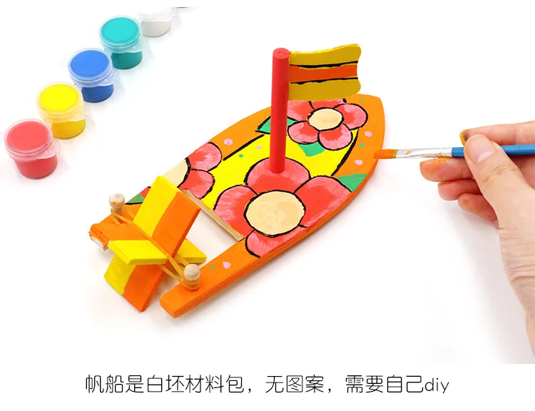 Wooden sailboat creative painted white blank model toddlers children painting DIY ship handmade material package | Игрушки и хобби
