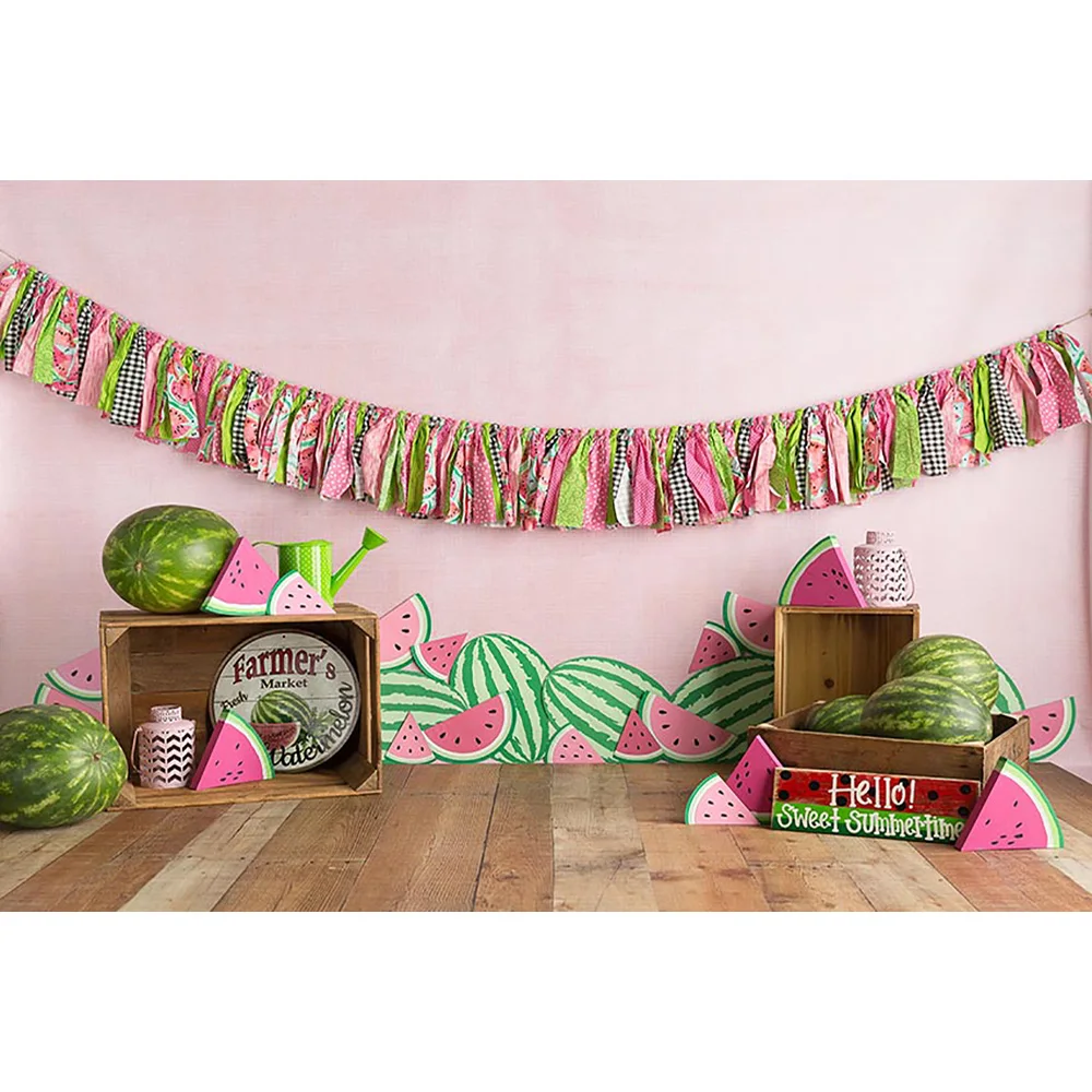 Фон для детской фотосъемки на день рождения с изображением арбуза летнего