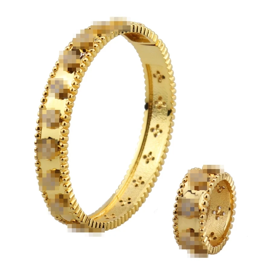 

Fashion classic women's gold plated copper wedding bracelet and ring jewelry set exquisite women's Zirconia Bracelet Party Gift