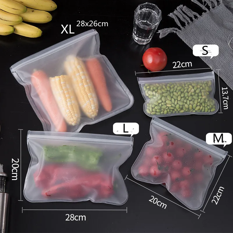 

PEVA Silicone Food Storage Bag Vacuum Container Reusable Storage Packages For Freezing Fresh Bag Plastic Bag Kitchen Organizer
