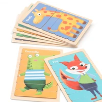 double sided 3d jigsaw bar puzzles creative story early educational children montessori wooden strip puzzle toys cartoon gifts