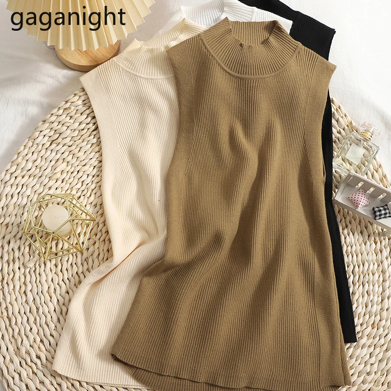 

Gaganight женский свитер без рукавов жилет 2021 Ранняя осень Новый эластичный пуловер топ Корейская версия однотонный Тонкий Топ