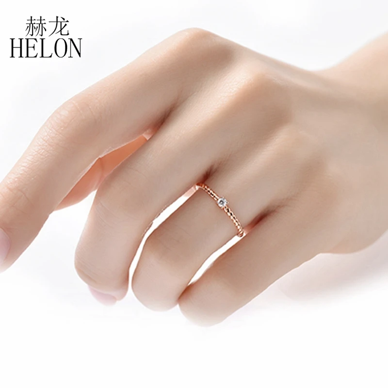 

HELON Moissanite Ring Solid 14K Rose Gold Round VVS/DEF Lab Grown Diamond Engagement Wedding Ring Women Trendy Fine Jewelry