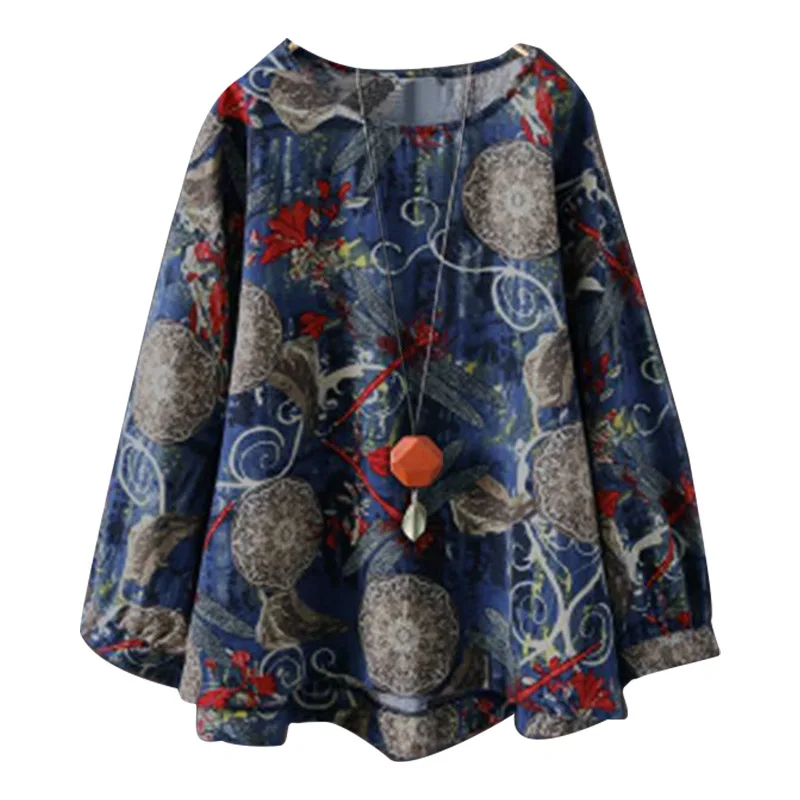 Рубашка женская с длинным рукавом и круглым вырезом из хлопка льна|Рубашки| |