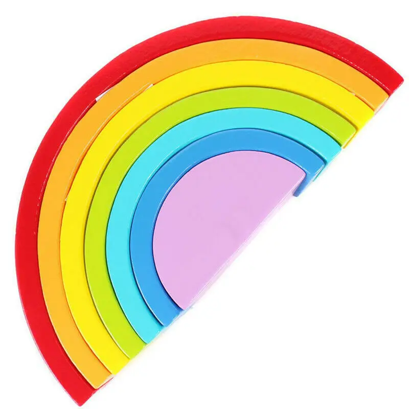 

Pudcoco US Stock Wooden Rainbow Building Blocks Stacking Construction Kids Toys Wall Decorations