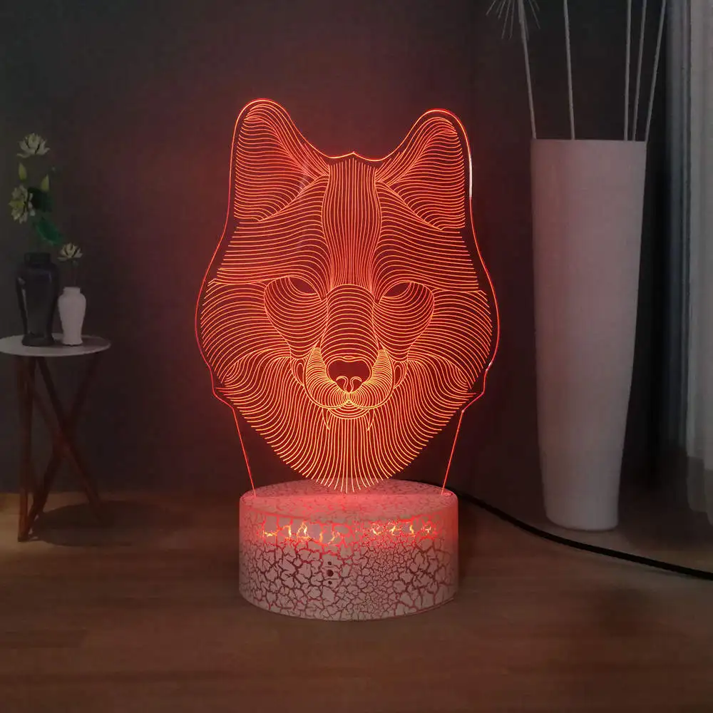 Цветная (RGB) 7 Красочные Лев светодиодный ночной Светильник животных серия 3D