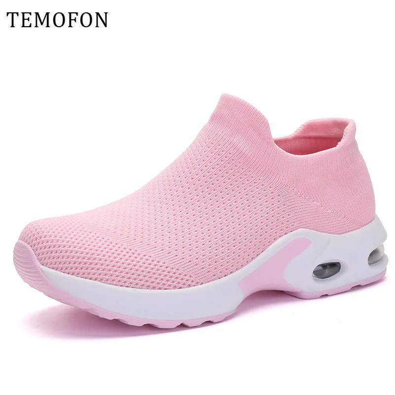 TEMOFON/кроссовки размера плюс с дышащей сеткой; женская повседневная обувь; цвет белый, черный; слипоны на платформе; женские кроссовки с воздушной подушкой; коллекция года; HVT626