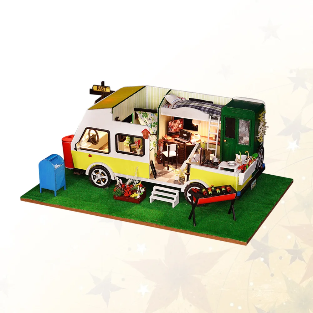 

DIY House Assemble Miniature House Kit LED Furniture Kit Small House Model Miniature House Model Assembled Car Room