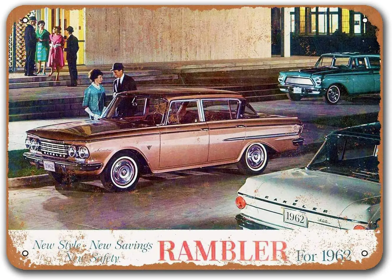 

1962 Rambler Car Metal Tin Sign, Sisoso Vintage Plaques Poster Garage Pub Retro Wall Decor 16x12 inch