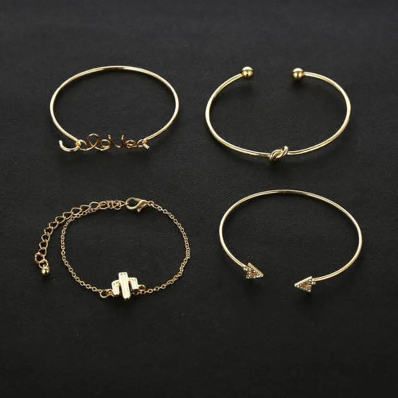 4 шт./компл. браслет-цепочка Женский Золотой треугольный бантик Браслет С