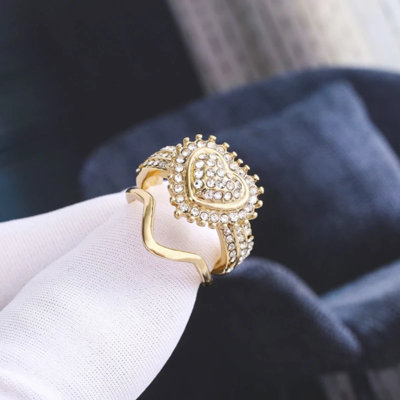 

Trendy 2 Pcs/set Creative Love Heart Full Zircon Ring Set for Women Party Wedding Rose Gold Color Couple Rings Jewelry