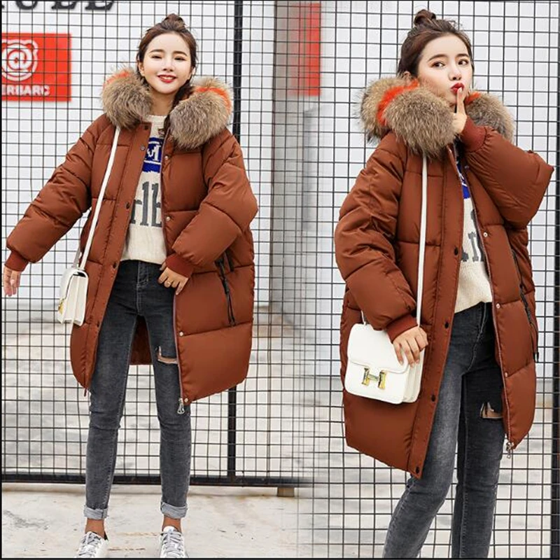Новинка 2019 зимняя куртка с большим меховым воротником Женская парка хлопковые