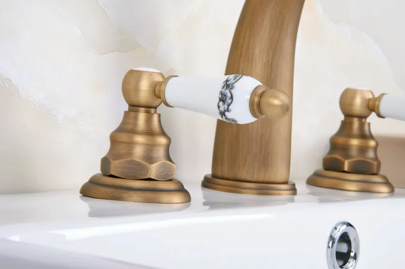 Винтажный античный латунный смеситель man079 для ванной комнаты с двумя ручками и 3