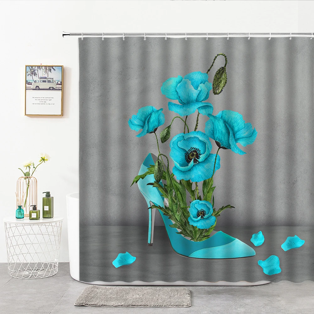 

Red Rose Shower Curtain Plant Flowers Printing Bathroom Curtain 3D print Bath Courtains Home Valentine's Day Decoration Hook