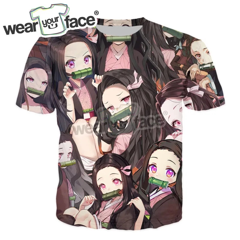 Аниме Kamado Nezuko Otaku 3D все вокруг печатных футболки Летние повседневные уличная