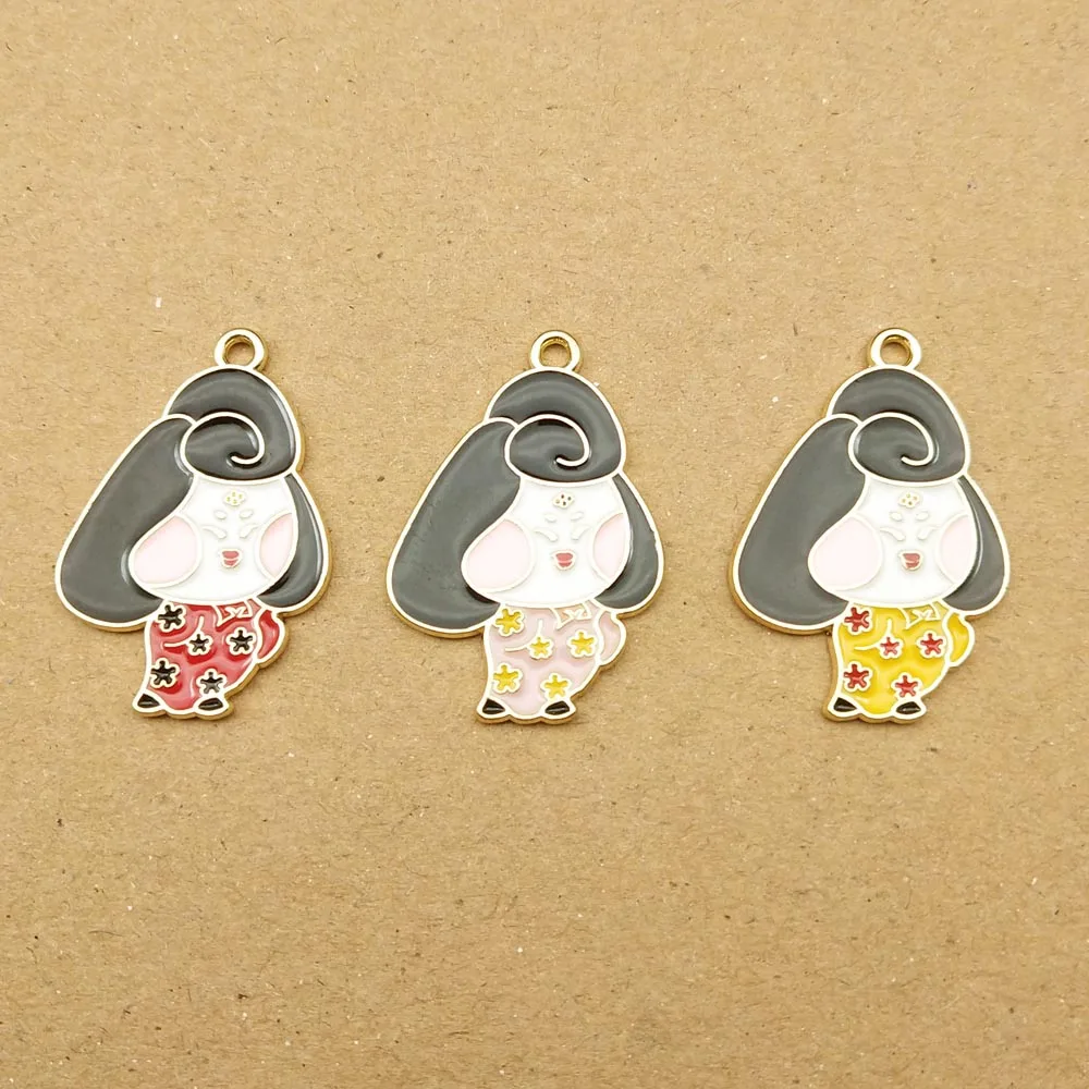 

10pcs 19x28mm japanese women enamel charm for jewelry making earring pendant bracelet necklace charms diy design charms