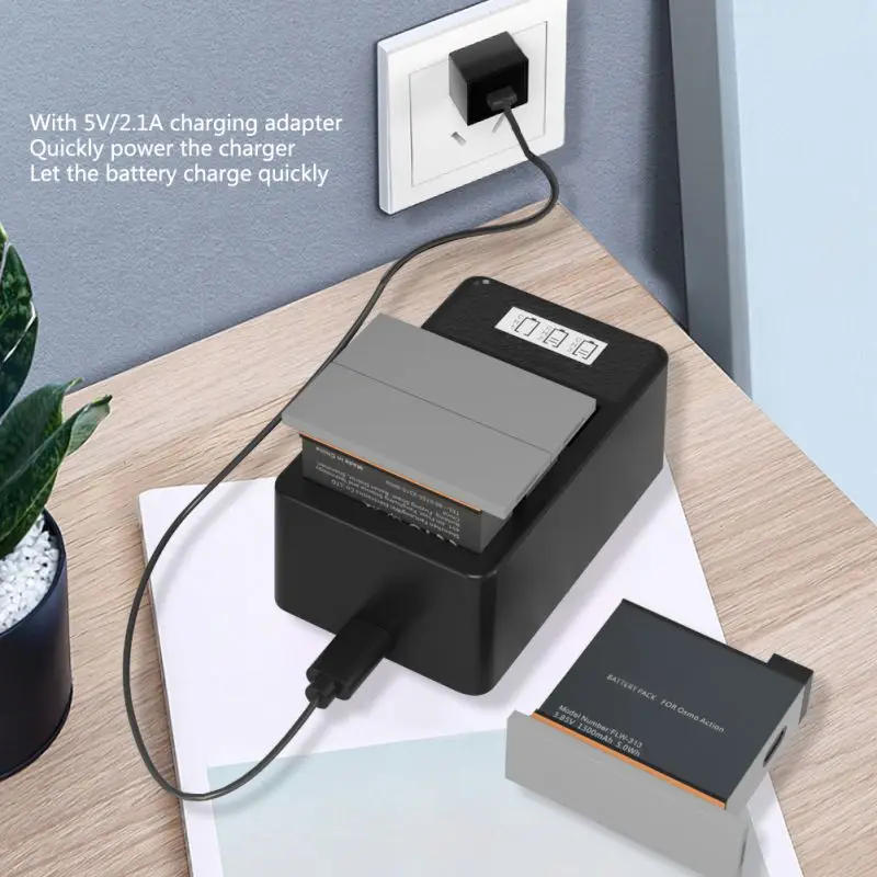 Для Osmo Action battery 3 шт Chager для DJ camera с интеллектуальным ЖК-дисплеем защита от зарядки