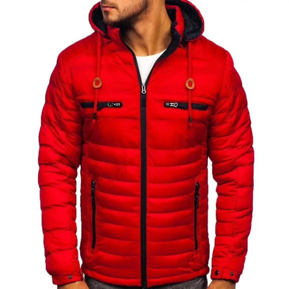 

Men Windproof Hooded Coat Pockets Autumn Winter Warm Casual Male Padded Zipper Overcoat